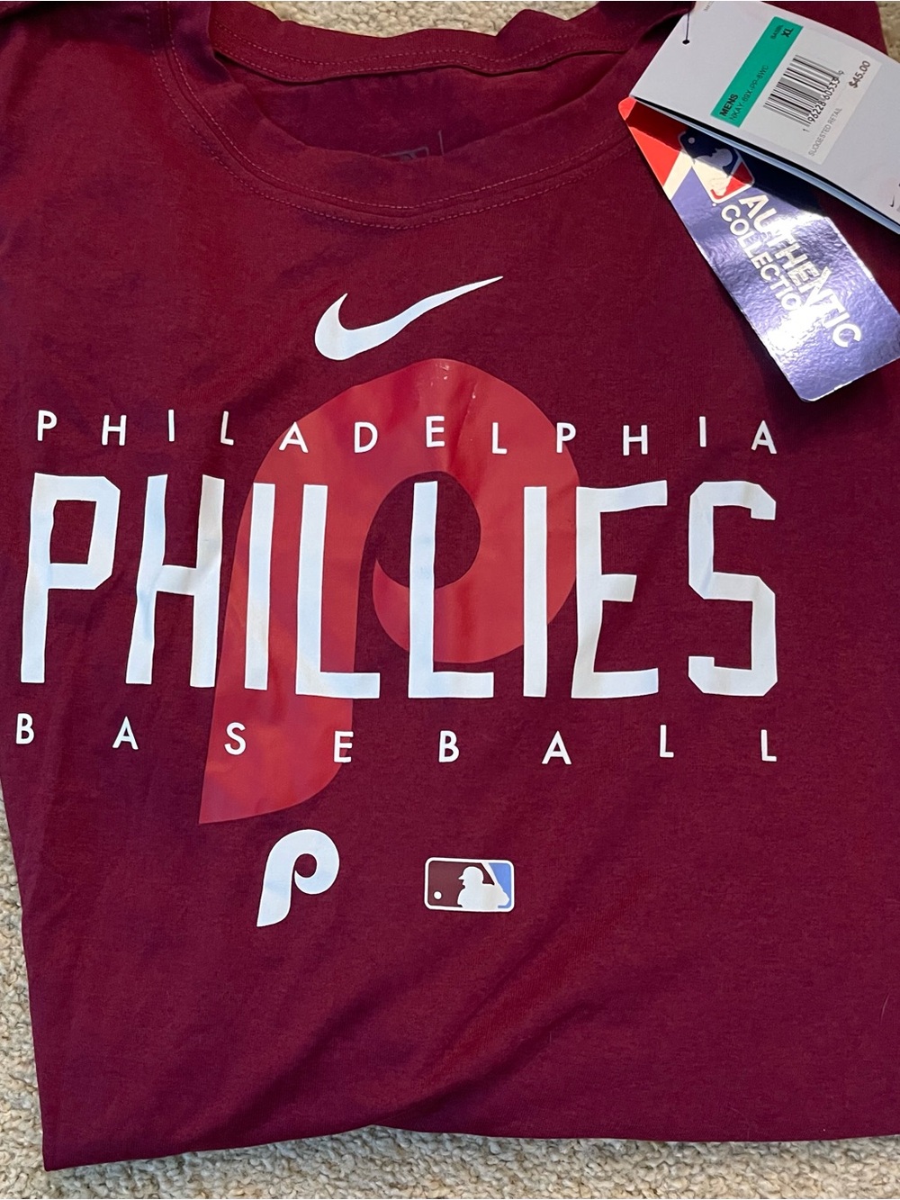 Nike Phillies Maroon Graphic Baseball Tee Long Sleeved XL